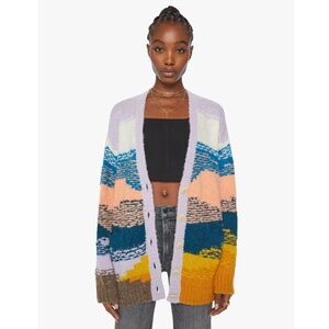 MOTHER The Long Drop Stripe Alpaca Blend Cardigan Mountain High XL NWT